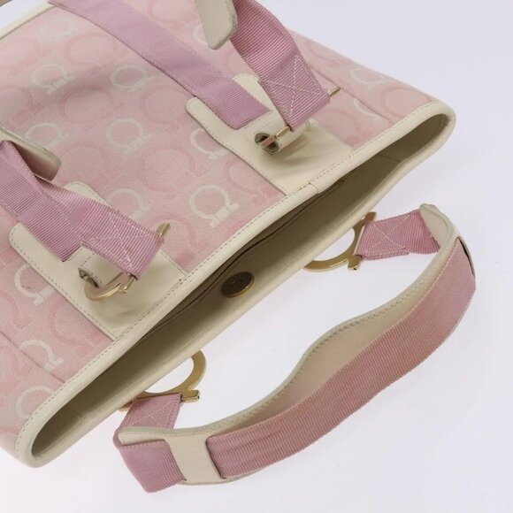 Salvatore Ferragamo Gancini Tote Bag Canvas Pink Gold Auth - Picture 6 of 16